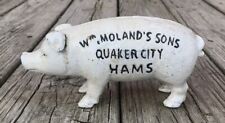 Wm. Moland's Sons Quaker City Hams White Pig Cast Iron Coin Piggy Bank picture