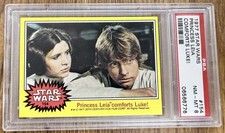 1977 Topps Star Wars #154 (Yellow) Princess Leia Comforts Luke Skywalker - PSA 8 picture