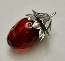 Vintage  Avon Strawberry Fair  Red Glass Silver Tone Perfume Bottle W/Perfume picture