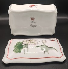 THE TOSCANY COLLECTION JAPAN LOTUS BUTTERFLY CERAMIC JEWELRY TRINKET BOX picture