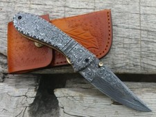 Beautiful handmade full Damascus folding/pocket knife liner lock. picture