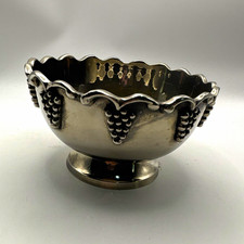 Vintage Made in India 5” Footed Pedestal Bowl Grape Motif Scalloped Rim picture