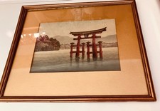 Vintage Japanese Woven Silk Picture Torii Gate Miyajima Framed, Baker Art Shop.. picture