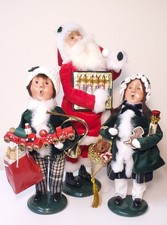 Lot of 3 Byers' Choice Carolers 2016 Shopping Girl & Boy 2005 Red Velvet Santa picture