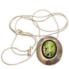 Intricate Navajo Sterling Silver Damele Nevada Turquoise Pendant Necklace  picture