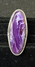 SIZE 9 SIGNED GERMAN SILVER PURPLE CHAROITE OVAL DES.NATIVE AMERICAN INDIAN RING picture