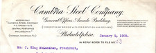 Antique 1909 CAMBRIA  STEEL  COMPANY GENERAL OFFICES  PHILADELPHIA PA  BL163 picture