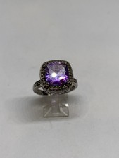 SIZE 9 6.5g AMETHYST DIAMOND ACCENT TOPAZ FINE STERLING SILVER RING STAMPED picture