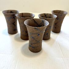 5  JAPANESE ART POTTERY BEER GLASSES - SPATTERED GLAZE ABSTRACT DESIGN Hand Made picture