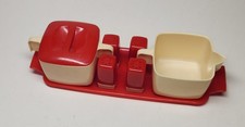 VTG Federal Tool Corp Chicago USA Creamer Sugar Salt Pepper Red White Plastic picture