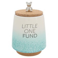 Pavilion Baby Fund Ceramic Piggy Bank 6.5in Teal Money Jar Teddy Bear Charm picture