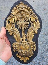 Antique brass Snake angels holy water font plaque religious picture
