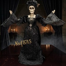 Gothic Victorian Skeleton Bride Figurine Black Floral Dress Halloween 21“ New picture
