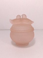 Vintage Westmoreland Pink Satin Glass Kissing Love Doves Dish Covered Dish picture