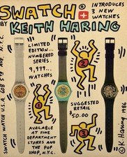 Keith Haring Swatch 1986 Original Magazine Print Ad Pop Shop Mounted Preserved picture