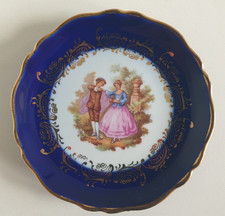 Vintage Limoges France JF Jacques France Cobalt Gold Plate Courting Couple Frago picture