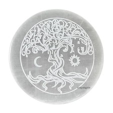 Selenite Crystal Charging Plate - Engraved Tree of Life Healing Stones Coaste... picture