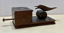 Vintage Carved Wood Pecking Bird Mechanical Cigarette Dispenser - Video picture
