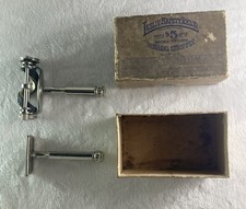 Antique Vintage LESLIE SAFETY RAZOR AND SPIRAL STROPPER Original Box Lawnmower picture