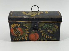 Antique Hand-painted Toleware Document Box A Domed Lid Floral Design Vintage picture