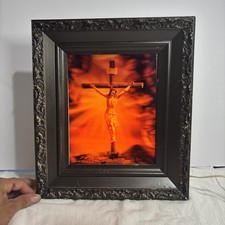 Vintage Jesus 3D Table Shelf Sculpture Night Light picture frame crucifix cross picture