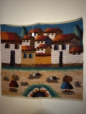 Vintage Peruvian Peru Wall Art Tapestry Folk Art Hand Made Wool Boho 34”x32” picture