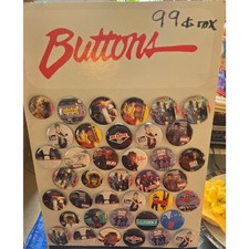 VINTAGE 1980S COUNTER DISPLAY RAP AND ROCK PINS BUTTONS (39) WITH STAND picture