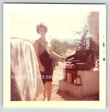 1962 Original Color Photo Woman Campstove Cooking Camping #182 picture