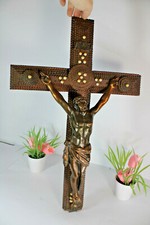 Tramp Art crucifix antique large religious picture