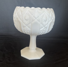 Smith Milk Glass ~ Compote Pedestal Candy Dish Footed Bowl Quilt Button Pattern picture