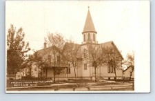 Real Photo Postcard Wisconsin Brillion Fredon's Church and Parsonage picture