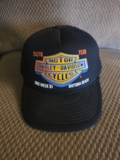 Vintage 1991 Bike Week Daytona Beach Harley Davidson Snapback Trucker Hat Mesh picture