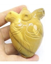 Hand Carved - Human Heart - Yellow Agate Gemstone - 1 Pcs - 70x55x40mm - 216g; picture