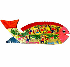 VTG Mexican Folk Art Hand-Painted Wooden Fish Wall Hanging, Marked Mexico '86 picture