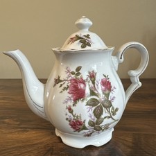 Vtg Chase Japan Teapot Pink Rose Hand Painted Pegasus Mark Gold Trim MCM AS IS picture
