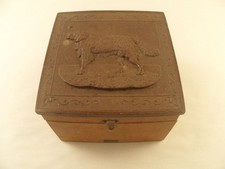 Antique 1877 Scovill Wood & Cast Iron Dog Relief Box A. Oppenheimer Warsaw NY picture