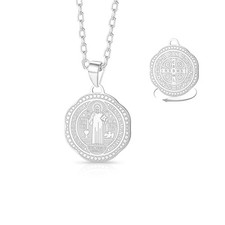 VASSAGO Stainless Steel Saint Benedict Medal Necklace for Women Men Silver picture
