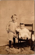 RPPC Two Children Studio Portrait Vintage Postcard 4P24-31 picture