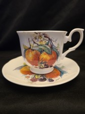 Vintage Duchess Porcelain Tea Cup and Saucer Handpainted Fruits Oranges Berries picture