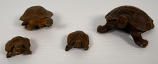 Wooden Tortoise Turtle Statue Hand Carved Sculpture Wood Decor Vintage Set Of 4 picture