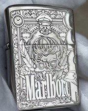 Marlboro Skull Zippo Windproof Lighter Silver Gothic Design Collectible With Box picture