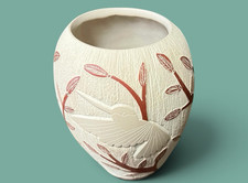 Mata Ortiz Pottery Artisan Melissa Tena Quintana Hummingbird Floral Vase Mexico picture