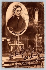 1952 St. Bernadette Lourdes Grotto France Sepia Postcard St. Louis Return picture