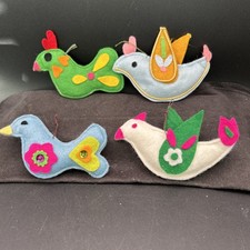 Vtg 1970s Handmade Felt Bird Christmas Ornaments Lot 4 Folk Art Vibrant Kitschy  picture