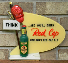 Scarce Vintage Carling's Red Cap Ale Plastic Beer Sign (Think... & You'll Drink) picture