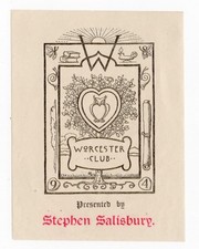 Antique 1894 Bookplate Worcester Womans Club Stephen Salisbury Ex-Libris Art MA picture