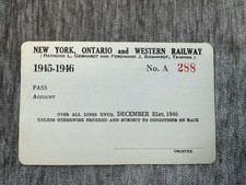 Vintage New York Ontario & Western Railway Pass Card 1945-1946 Railroad NY picture