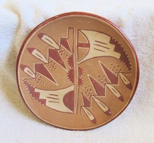 Vintage San Juan Indian Pueblo Polychrome Slip Decorated Pottery Plate Plaque picture