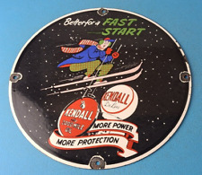 Vintage Kendall Motor Oils Sign - Porcelain Snow Skiing Ad Gas Pump Plate Sign picture