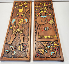 2 VTG TREASURE CRAFT 1962 COMTON CALIF WALL PLAQUES MAN & WOMAN COTTAGECORE picture
